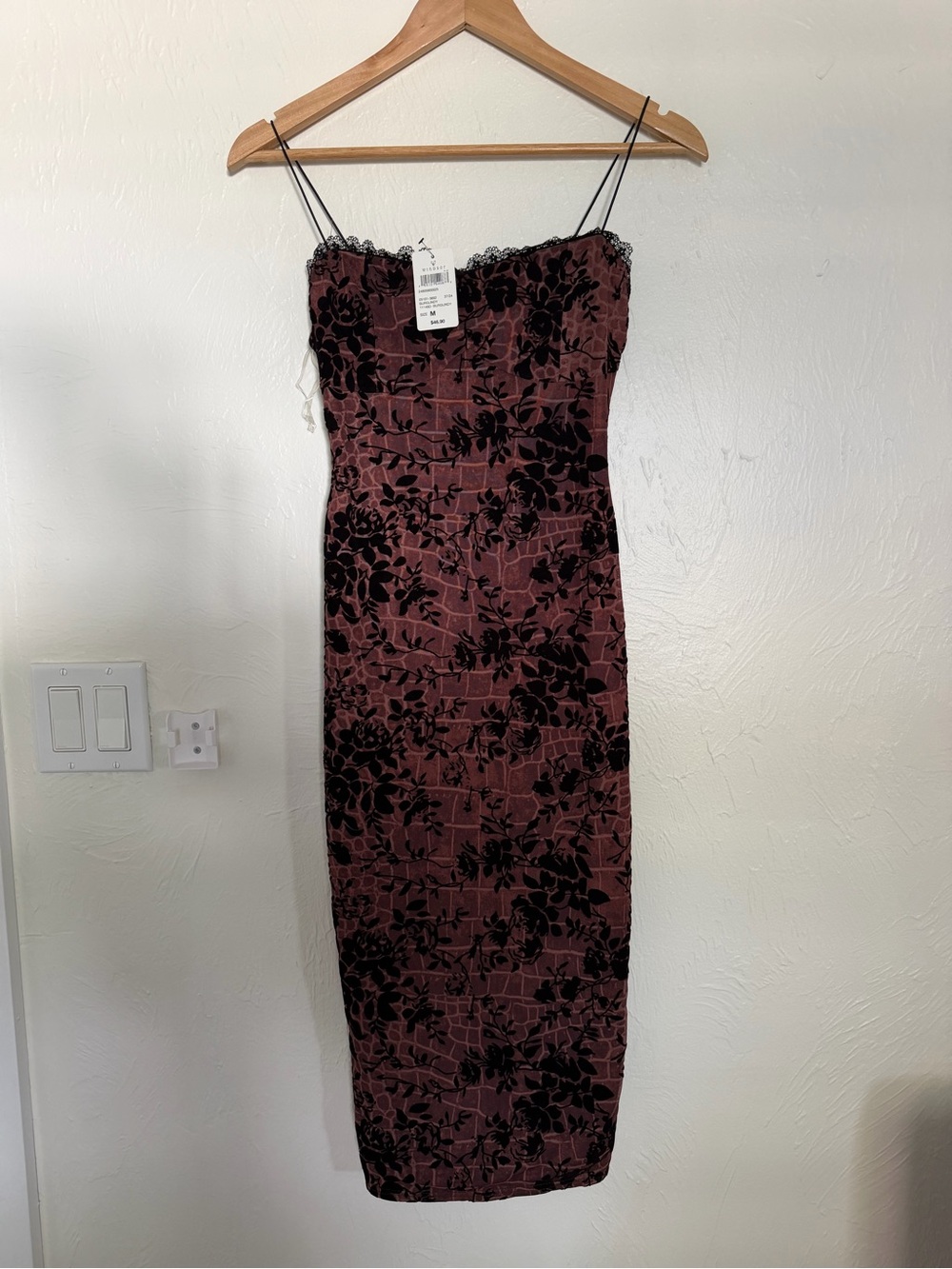 Windsor Burgundy Velvet Floral Slip Midi Dress